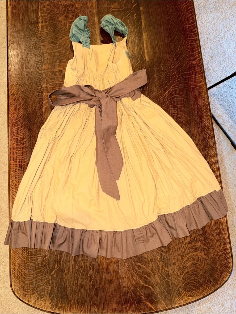 Beige Brown Sailboat Appliqué Sundress with Teal Accents